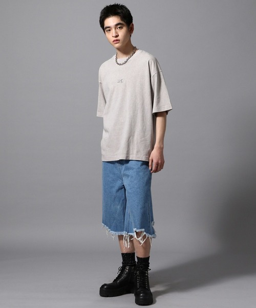 ajouter flow（アジューテフロー）の「【ajouter flow】damage denim half pants（デニムパンツ・メンズ・ブラック/ブルー・L/M）」の6枚目の写真