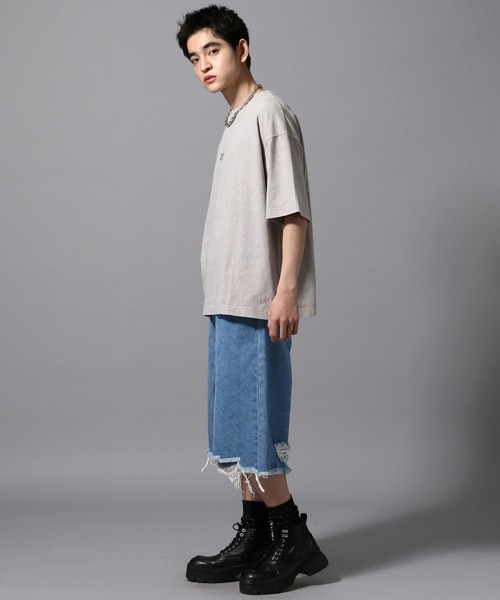 ajouter flow（アジューテフロー）の「【ajouter flow】damage denim half pants（デニムパンツ・メンズ・ブラック/ブルー・L/M）」の5枚目の写真