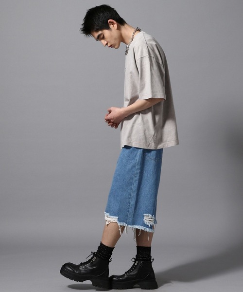ajouter flow（アジューテフロー）の「【ajouter flow】damage denim half pants（デニムパンツ・メンズ・ブラック/ブルー・L/M）」の4枚目の写真