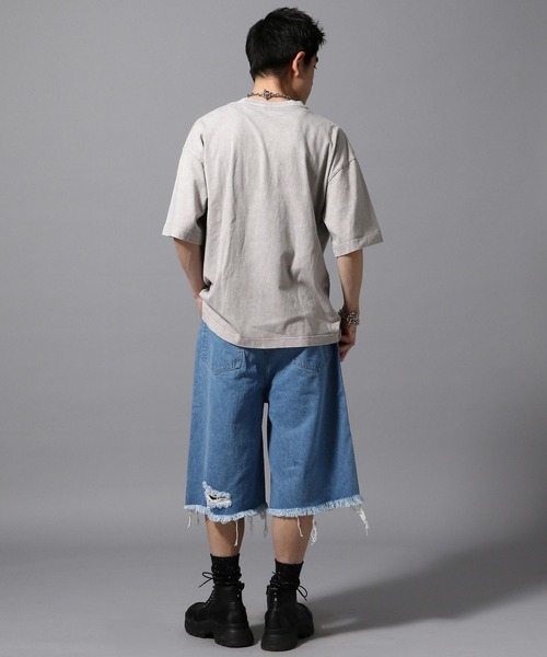 ajouter flow（アジューテフロー）の「【ajouter flow】damage denim half pants（デニムパンツ・メンズ・ブラック/ブルー・L/M）」の3枚目の写真