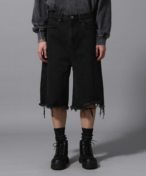 ajouter flow（アジューテフロー）の「【ajouter flow】damage denim half pants（デニムパンツ・メンズ・ブラック/ブルー・L/M）」の22枚目の写真