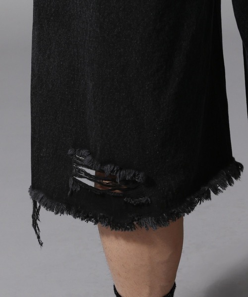 ajouter flow（アジューテフロー）の「【ajouter flow】damage denim half pants（デニムパンツ・メンズ・ブラック/ブルー・L/M）」の19枚目の写真