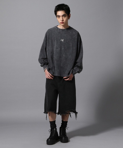 ajouter flow（アジューテフロー）の「【ajouter flow】damage denim half pants（デニムパンツ・メンズ・ブラック/ブルー・L/M）」の15枚目の写真