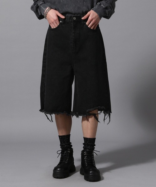 ajouter flow（アジューテフロー）の「【ajouter flow】damage denim half pants（デニムパンツ・メンズ・ブラック/ブルー・L/M）」の11枚目の写真