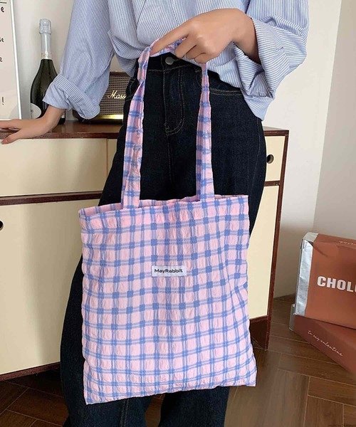 TONE SELECT GOODS（トーンセレクトグッズ）の「Liaa/くしゅくしゅ チェック トートバッグ A18629（トートバッグ・レディース・グリーン/パープル/ホワイト/ピンク・FREE）」の3枚目の写真