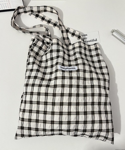 TONE SELECT GOODS（トーンセレクトグッズ）の「Liaa/くしゅくしゅ チェック トートバッグ A18629（トートバッグ・レディース・グリーン/パープル/ホワイト/ピンク・FREE）」の1枚目の写真