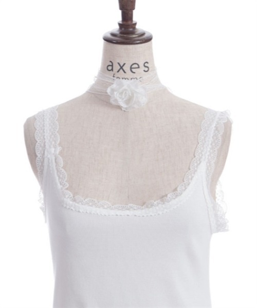 482◇Ｖレースお花ロングタンク 生成り axes femme アクシーズ 482◇Vレースお花ロングタンク 生成り axes femme アクシーズ