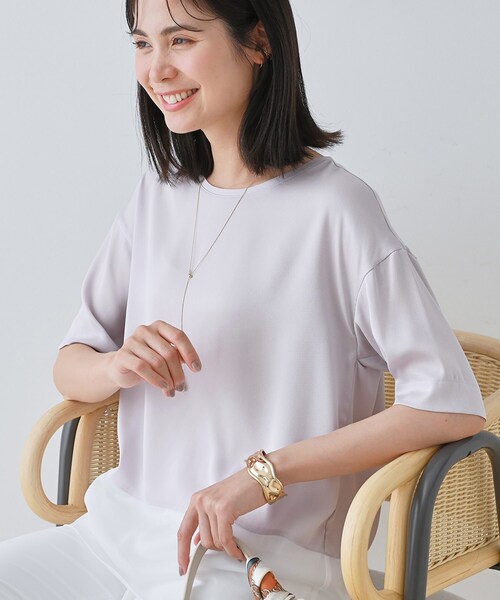 セール】【洗える】裾シアー半袖トップス（Tシャツ/カットソー