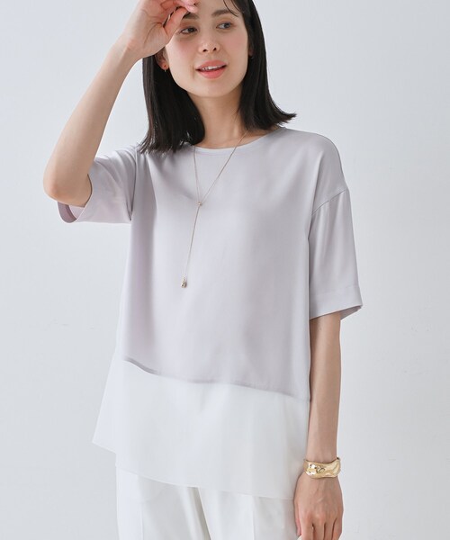 INDIVI(インディヴィ)の「【洗える】裾シアー半袖トップス(Tシャツ/カットソー・レディース・ブラック/サックスブルー/ホワイト/ライトグレー・05/13/15 /34/38)」の10枚目の写真
