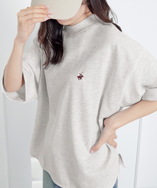 BEVERLY HILLS POLO CLUB(ビバリーヒルズポロクラブ)の「【ビバリーヒルズポロクラブ】ミニ裏毛ロールアップワイドTシャツ(Tシャツ/カットソー・レディース・オートミール/サックスブルー/ブラック・M/L)」の2枚目の写真