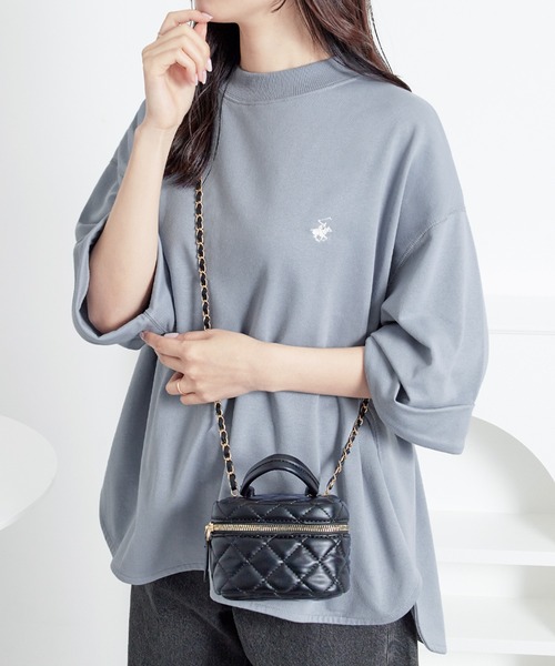BEVERLY HILLS POLO CLUB(ビバリーヒルズポロクラブ)の「【ビバリーヒルズポロクラブ】ミニ裏毛ロールアップワイドTシャツ(Tシャツ/カットソー・レディース・オートミール/サックスブルー/ブラック・M/L)」の3枚目の写真