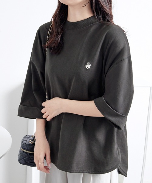 BEVERLY HILLS POLO CLUB(ビバリーヒルズポロクラブ)の「【ビバリーヒルズポロクラブ】ミニ裏毛ロールアップワイドTシャツ(Tシャツ/カットソー・レディース・オートミール/サックスブルー/ブラック・M/L)」の5枚目の写真