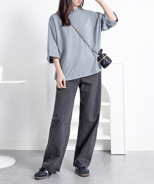 BEVERLY HILLS POLO CLUB(ビバリーヒルズポロクラブ)の「【ビバリーヒルズポロクラブ】ミニ裏毛ロールアップワイドTシャツ(Tシャツ/カットソー・レディース・オートミール/サックスブルー/ブラック・M/L)」の16枚目の写真