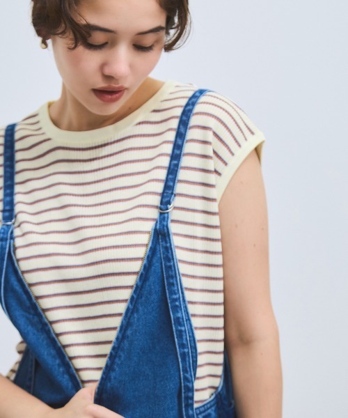 VICKY(ビッキー)の「マルチボーダーニットベスト≪手洗い可能≫(ニット/セーター・レディース・アイボリー/グレー系その他・M)」の1枚目の写真