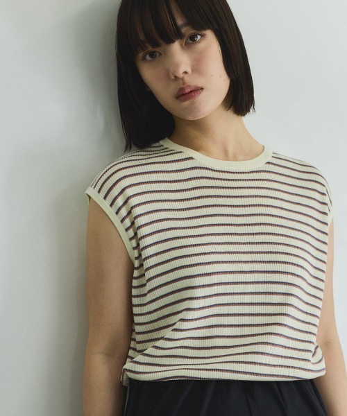 VICKY(ビッキー)の「マルチボーダーニットベスト≪手洗い可能≫(ニット/セーター・レディース・アイボリー/グレー系その他・M)」の3枚目の写真