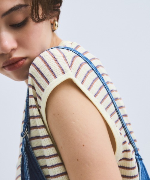 VICKY(ビッキー)の「マルチボーダーニットベスト≪手洗い可能≫(ニット/セーター・レディース・アイボリー/グレー系その他・M)」の17枚目の写真