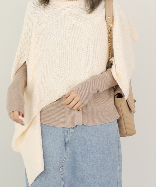 セール】△TURTLENECK PONCHO/タートルネック ポンチョ ニット