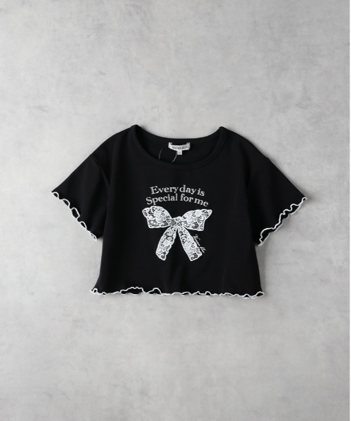 Right-on（ライトオン）の「【VIVIAN BLUE】リボンレース風プリントＴシャツ（Tシャツ/カットソー・キッズ・ホワイト/ブラック・130/140/150/160）」の2枚目の写真