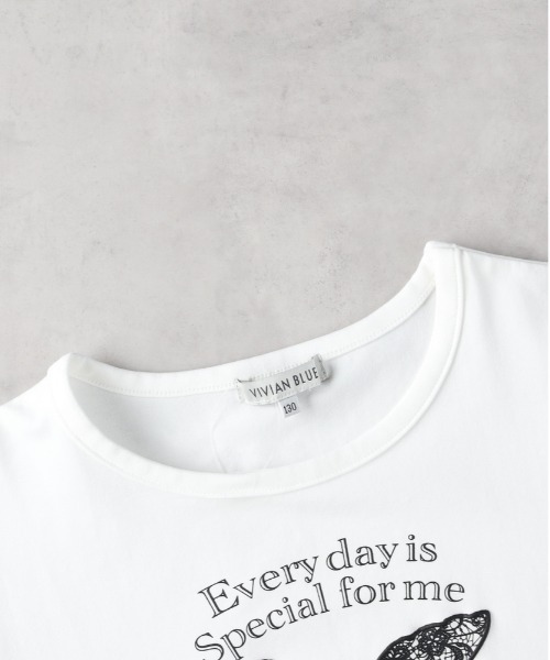 Right-on（ライトオン）の「【VIVIAN BLUE】リボンレース風プリントＴシャツ（Tシャツ/カットソー・キッズ・ホワイト/ブラック・130/140/150/160）」の7枚目の写真