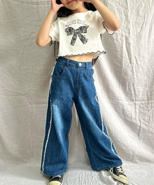 Right-on（ライトオン）の「【VIVIAN BLUE】リボンレース風プリントＴシャツ（Tシャツ/カットソー・キッズ・ホワイト/ブラック・130/140/150/160）」の8枚目の写真