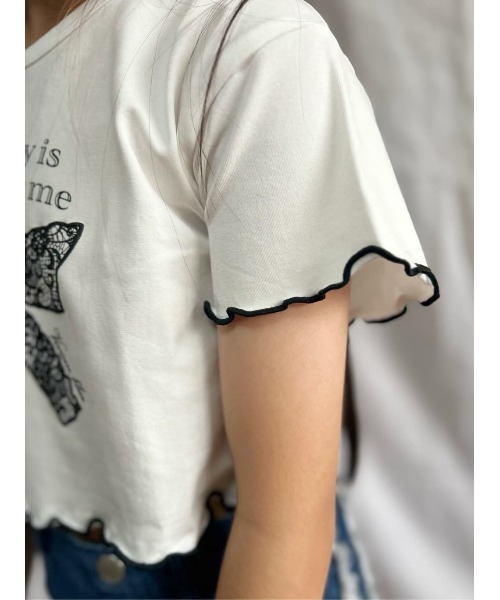 Right-on（ライトオン）の「【VIVIAN BLUE】リボンレース風プリントＴシャツ（Tシャツ/カットソー・キッズ・ホワイト/ブラック・130/140/150/160）」の9枚目の写真