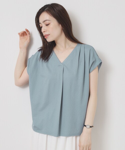 ITS'DEMO(イッツデモ)の「【接触冷感/手洗い可】カノコスキッパーブラウス(シャツ/ブラウス・レディース・ブラック/オリーブ/イエロー系その他/ライトブルー・00)」の3枚目の写真