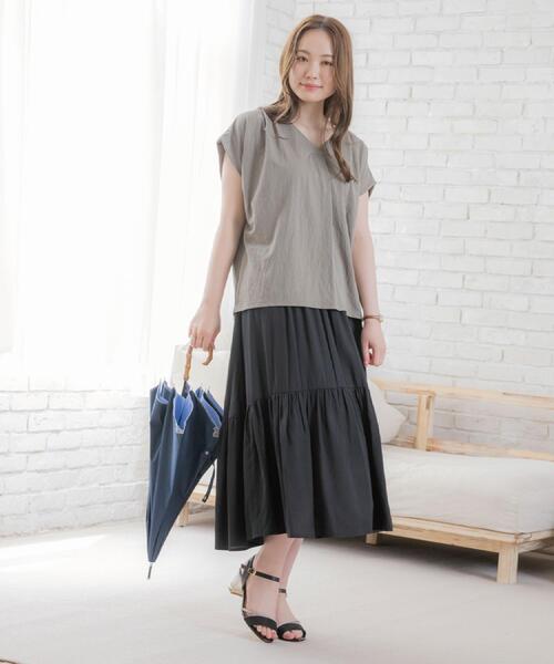 ITS'DEMO(イッツデモ)の「【接触冷感/手洗い可】カノコスキッパーブラウス(シャツ/ブラウス・レディース・ブラック/オリーブ/イエロー系その他/ライトブルー・00)」の15枚目の写真