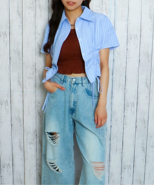 シャツ/ブラウス(半袖/袖なし) Drawer - rosy monster Heather ブラウス シャツ 2WAYドロストブラウス（半袖） 497298