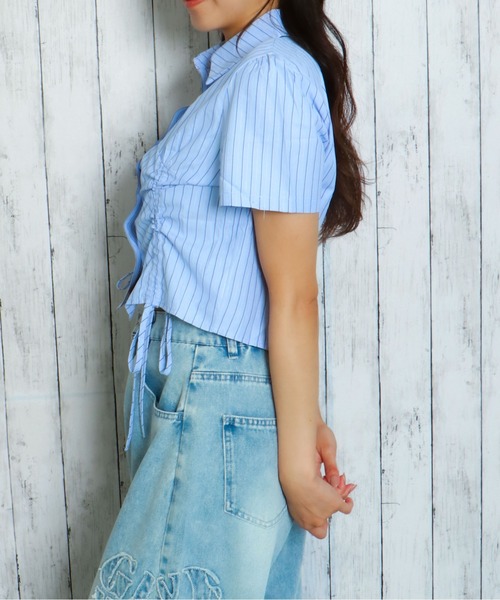 GORGE(ゴージ)の「《前後差×くしゅっとシルエット》ドロスト半袖シャツ(シャツ/ブラウス・レディース・ブルー/ピンク/オフホワイト・F)」の6枚目の写真
