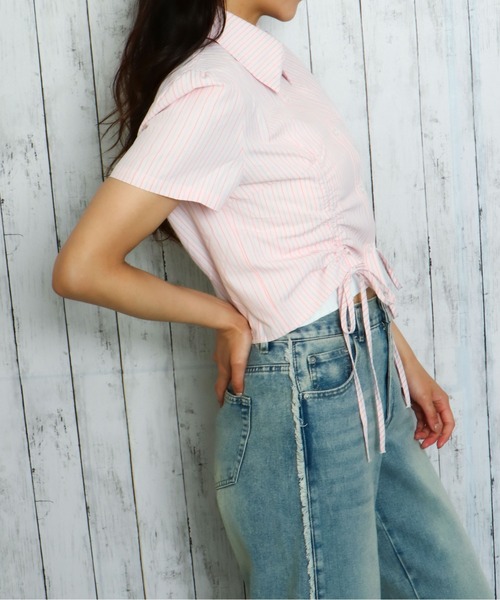 GORGE(ゴージ)の「《前後差×くしゅっとシルエット》ドロスト半袖シャツ(シャツ/ブラウス・レディース・ブルー/ピンク/オフホワイト・F)」の10枚目の写真