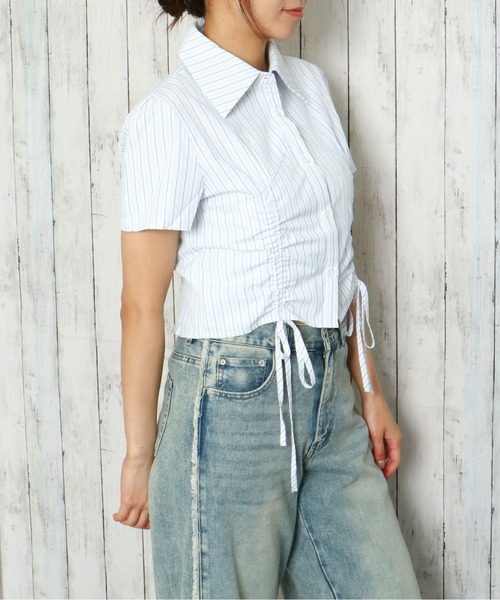 GORGE(ゴージ)の「《前後差×くしゅっとシルエット》ドロスト半袖シャツ(シャツ/ブラウス・レディース・ブルー/ピンク/オフホワイト・F)」の14枚目の写真