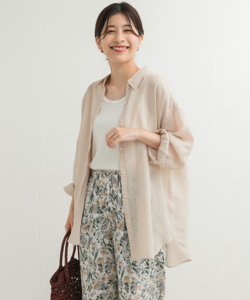 URBAN RESEARCH DOORS（アーバンリサーチドアーズ）の「ラミー混ルーズシャツ（シャツ/ブラウス・レディース・オフホワイト/ブルー系その他/ベージュ/チャコールグレー・MEDIUM）」の12枚目の写真