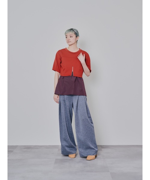 DOLLUPOOPS(ドールアップウップス)の「フロントファスナーシャツレイヤードライクトップス(シャツ/ブラウス・レディース・ダークネイビー/レッド・38)」の3枚目の写真