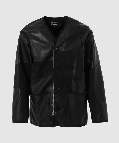 COMME des GARCONS HOMME　ナイロン　ノーカラージャケット SYNTHETIC LEATHER PATCHWORK JACKET（ノーカラージャケット