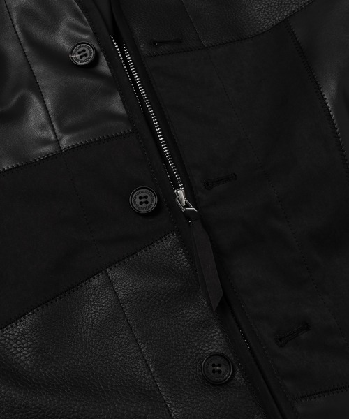 SYNTHETIC LEATHER PATCHWORK JACKET（ノーカラージャケット）｜COMME