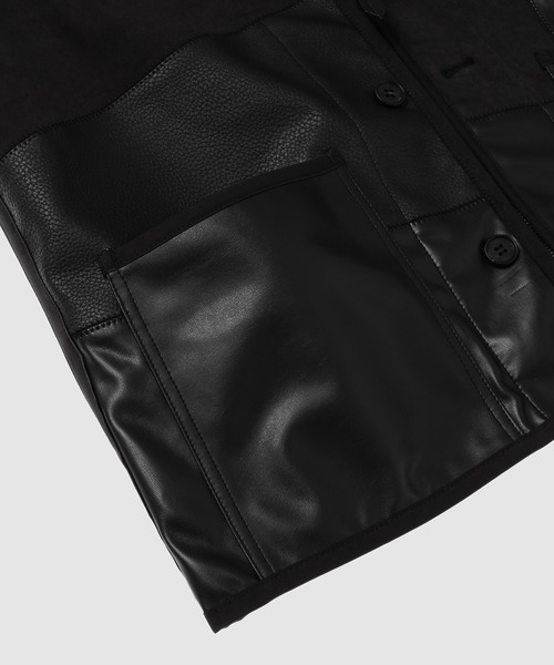 SYNTHETIC LEATHER PATCHWORK JACKET（ノーカラージャケット）｜COMME