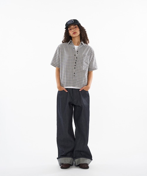 WISH FOR EVER（ウィッシュフォーエバー）の「FAKE BOTTON SEERSUCKER SHORT SHIRT/ フェイクボタンシアサッカーショートシャツ（シャツ/ブラウス・メンズ・レッド/カーキ/ライトブルー・SMALL/MEDIUM/LARGE）」の19枚目の写真