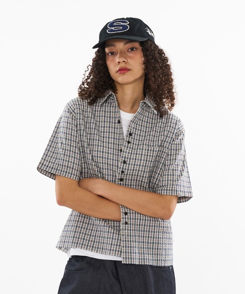 WISH FOR EVER（ウィッシュフォーエバー）の「FAKE BOTTON SEERSUCKER SHORT SHIRT/ フェイクボタンシアサッカーショートシャツ（シャツ/ブラウス・メンズ・レッド/カーキ/ライトブルー・SMALL/MEDIUM/LARGE）」の14枚目の写真