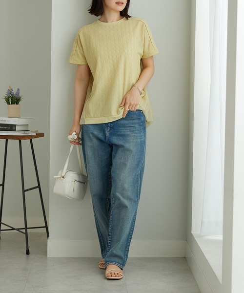 BELLUNA PLUS(ベルーナ)の「ジャカード素材チュール重ねプルオーバー(Tシャツ/カットソー・レディース・イエロー/ブラック/アイボリー・X-LARGE/LARGE/MEDIUM)」の19枚目の写真