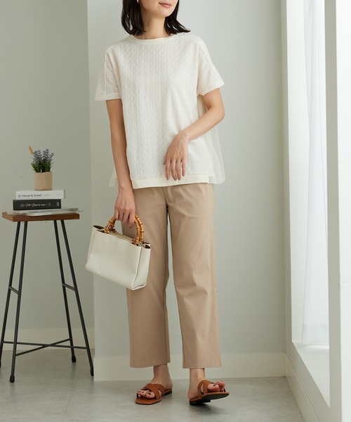 BELLUNA PLUS(ベルーナ)の「ジャカード素材チュール重ねプルオーバー(Tシャツ/カットソー・レディース・イエロー/ブラック/アイボリー・X-LARGE/LARGE/MEDIUM)」の6枚目の写真
