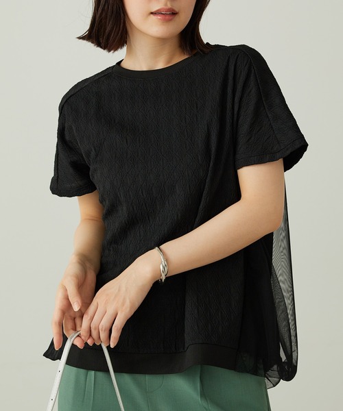 BELLUNA PLUS(ベルーナ)の「ジャカード素材チュール重ねプルオーバー(Tシャツ/カットソー・レディース・イエロー/ブラック/アイボリー・X-LARGE/LARGE/MEDIUM)」の9枚目の写真