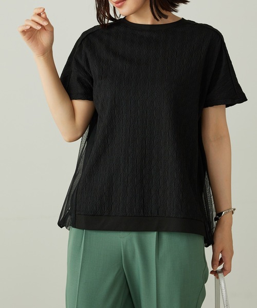 BELLUNA PLUS(ベルーナ)の「ジャカード素材チュール重ねプルオーバー(Tシャツ/カットソー・レディース・イエロー/ブラック/アイボリー・X-LARGE/LARGE/MEDIUM)」の10枚目の写真