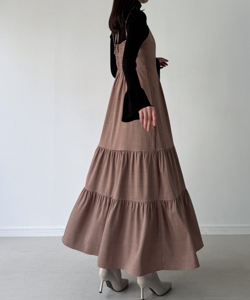 kuuko ワンピース+カーディガン セール】ショートシャギーニットカーディガン+フレアキャミワンピース