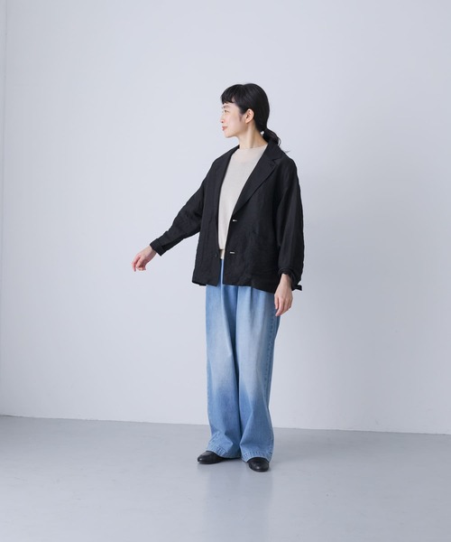 kagure カグレ リネンテーラードジャケット ブラック かぐれ｜リネンレーヨンテーラードジャケット - かぐれ(カグレ
