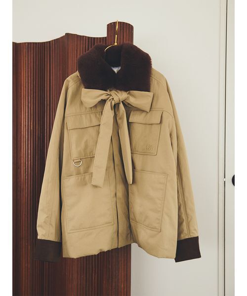 り*で様 【新品】FUR FUR パデットボウタイワークブルゾン PNK フリー 新品】FUR FUR パデットボウタイワークブルゾン PNK フリー