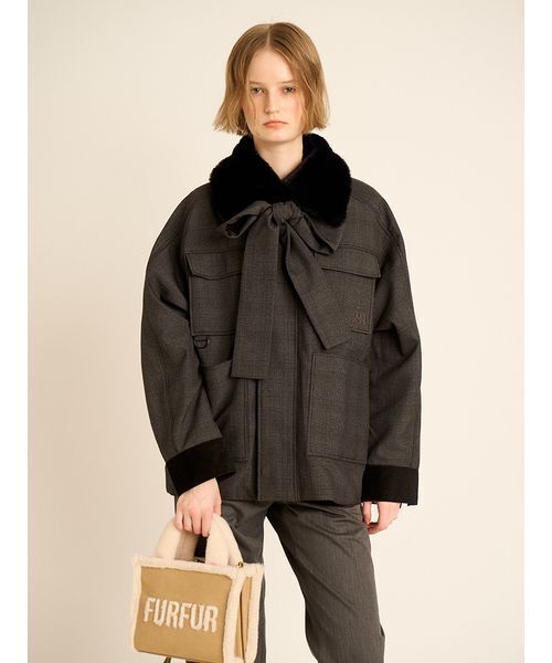 t*ん様 【新品】FUR FUR パデットボウタイワークブルゾン OWHT フリ パデットボウタイワークブルゾン（ブルゾン）｜FURFUR（ファー