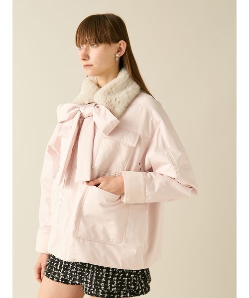 ね*る様 【新品】FUR FUR パデットボウタイワークブルゾン PNK フリー ファーファー FURFUR パデットボウタイワークブルゾン （PNK