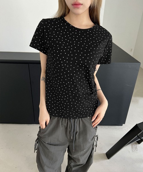 4INT.(フォイント)の「【Kitsch look】スター ドット 半袖 Tシャツ(Tシャツ/カットソー・レディース・ブラック/グレー/ホワイト/チャコール/ライトブルー・FREE)」の11枚目の写真