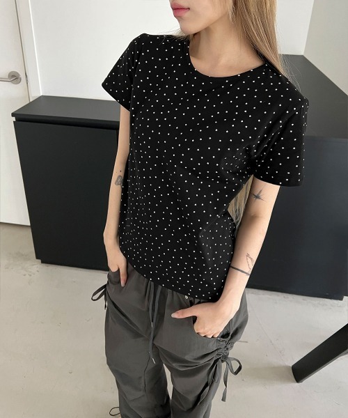 4INT.(フォイント)の「【Kitsch look】スター ドット 半袖 Tシャツ(Tシャツ/カットソー・レディース・ブラック/グレー/ホワイト/チャコール/ライトブルー・FREE)」の12枚目の写真