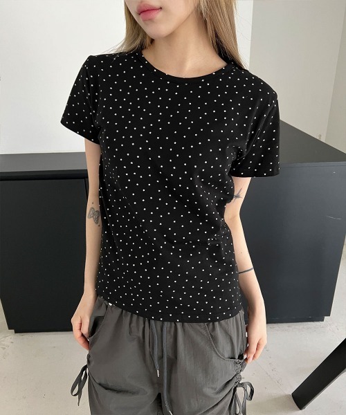 4INT.(フォイント)の「【Kitsch look】スター ドット 半袖 Tシャツ(Tシャツ/カットソー・レディース・ブラック/グレー/ホワイト/チャコール/ライトブルー・FREE)」の13枚目の写真